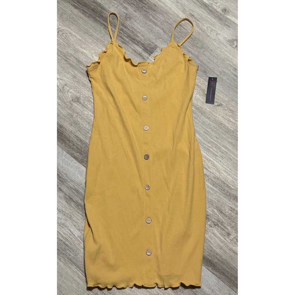 No Boundaries Yellow Sleeveless Ribbed Bodycon Mini Dress Ruffle Trim